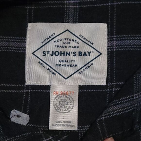 St John’s Bay Flannel Button Down classic fit Gray/ Silver Mens Large - Picture 3 of 9